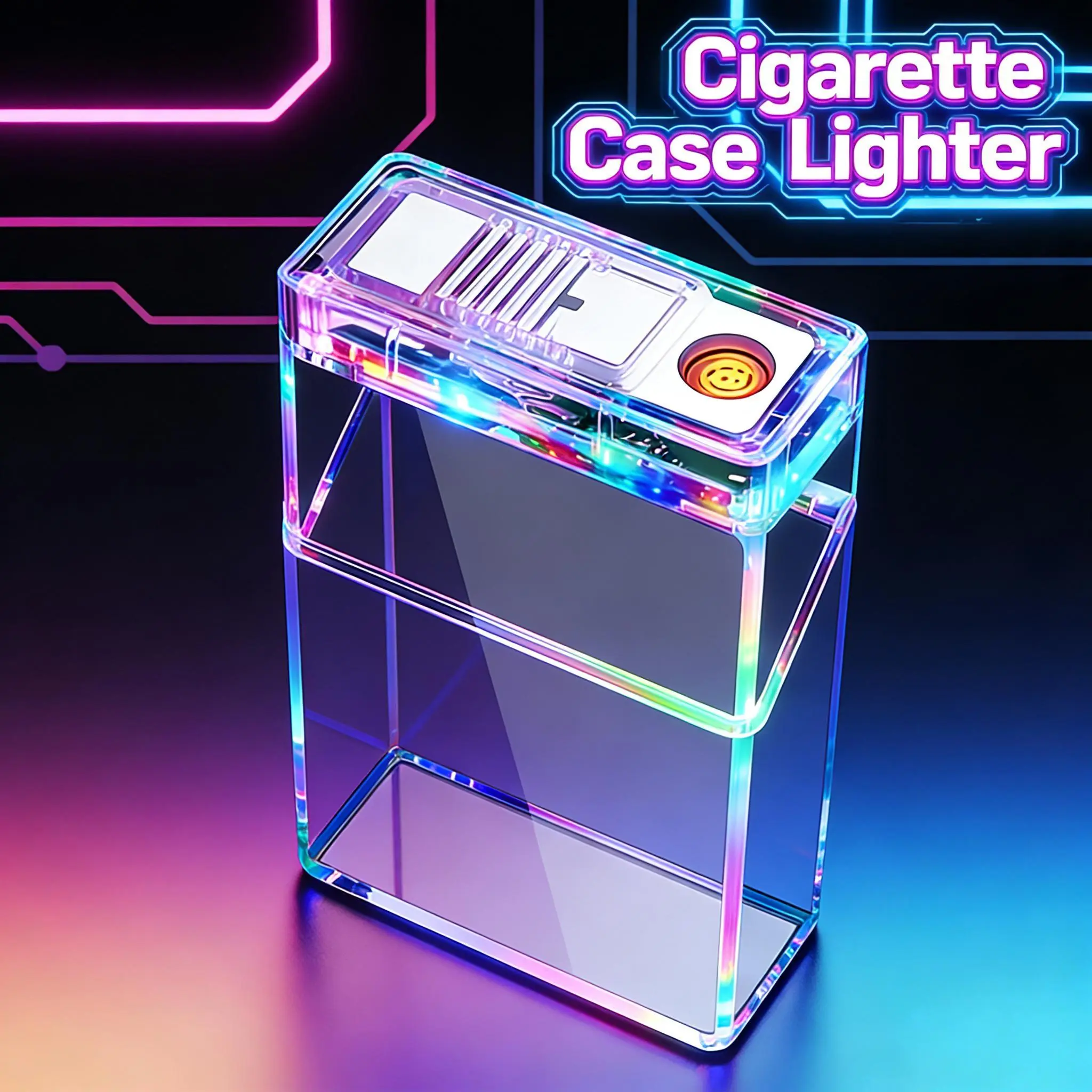 USB Rechargeable Case Lighter, Transparent Case with Built-In Electric Lighter, Windproof Tungsten Filament Ignition, LED Glow Design, Portable 2-In-1 Lighter & Case for Smoking, Camping, BBQ & Gift