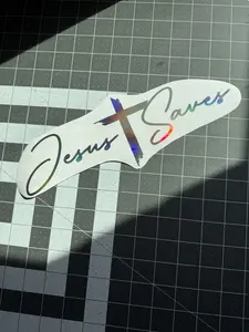 Jesus Saves Banner Decal with Cross