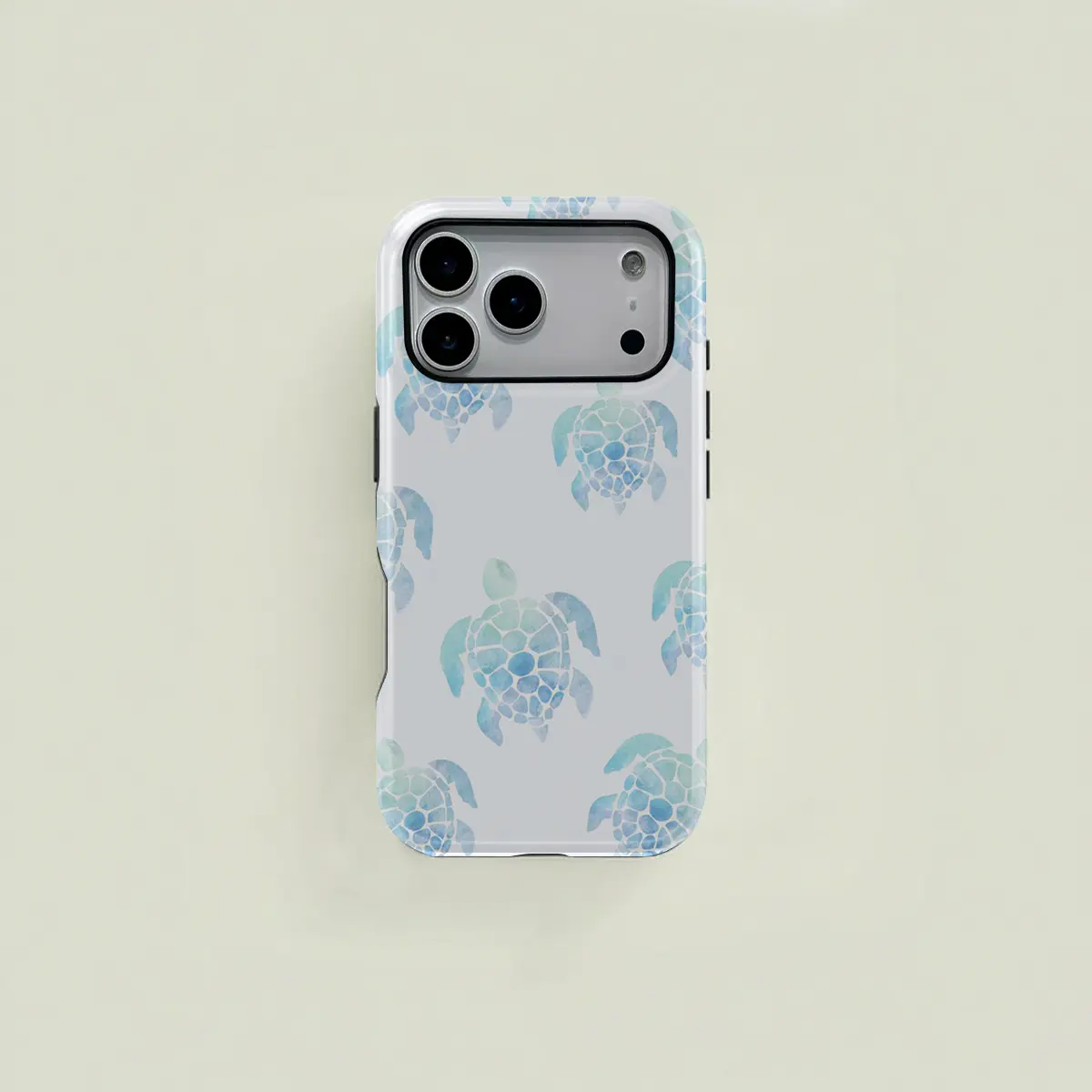 Light blue watercolor-style turtle pattern protective case, sturdy and durable 2-in-1 case, compatible with iPhone 17/16/15/14/13/12/11 Pro Max/Plus/Pro, and Samsung Galaxy S25/S24/S23 Ultra series. Simple and stylish phone case.