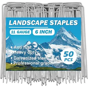 Garden Stakes - Landscape Staples for , 50 Pack Garden Staples Landscape Fabric Stakes 6 inches 11 Gauge Lawn Staples Fence Stakes for Gardening