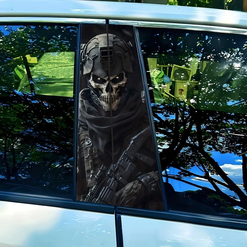Military Skull Pattern Car Window Sticker, Skull Decal, Self-adhesive Waterproof Car B-pillar Protective Film, Car Exterior Decoration Accessories, Automotive Decoration, for Car, Wall, Window, Halloween, Sticker For Cars, Car Decals, Vehicle Decoration