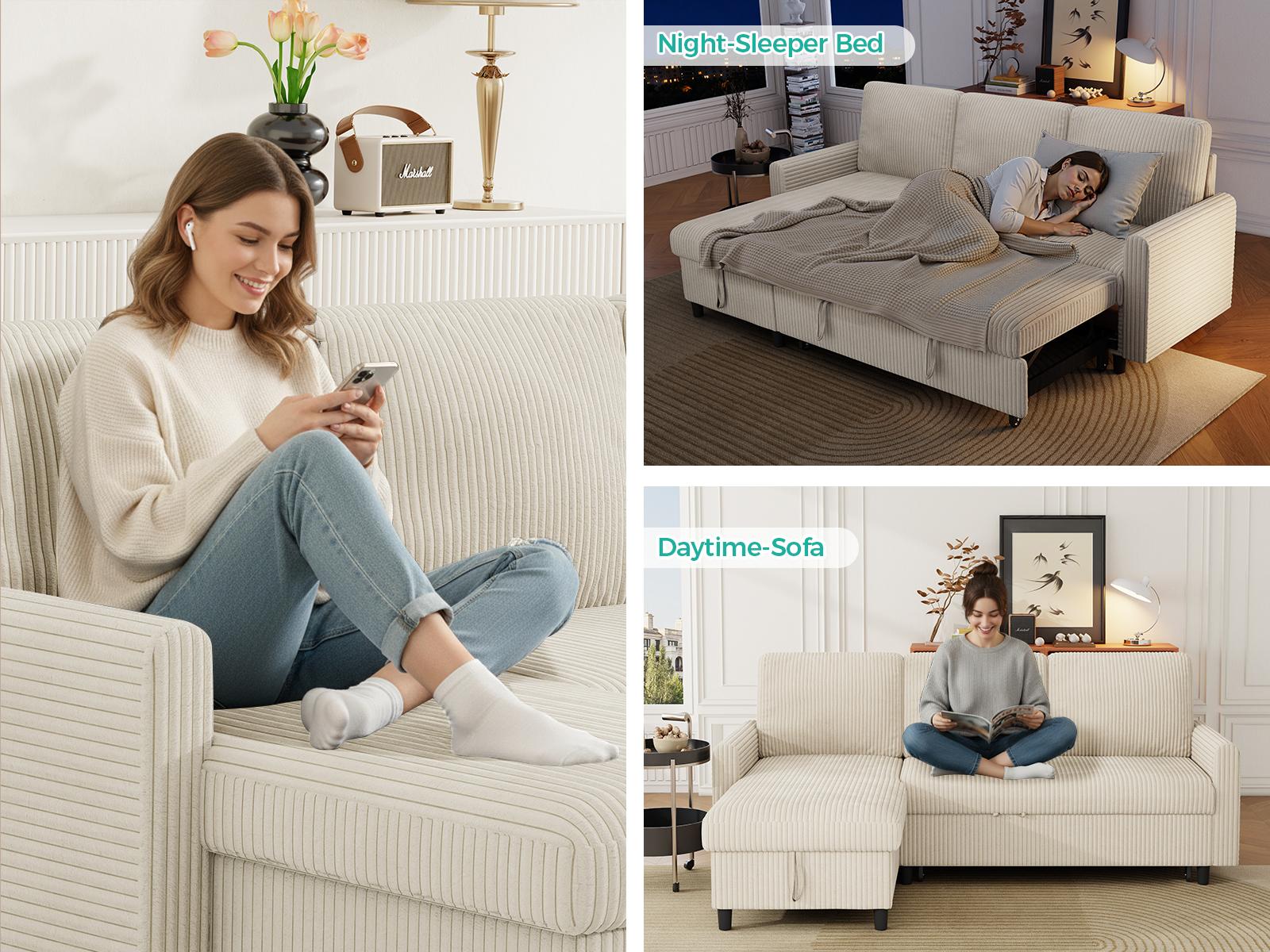 Walsunny Classic Convertible Sleeper Sofa 77" L-Shaped Corduroy Fabric Pull Out Couch with Hidden Storage for Living Room & Small Spaces SF93N Walsunny Classic Convertible Sleeper Sofa 77" L-Shaped Corduroy Fabric Pull Out Couch with Hidden Storage for Living Room & Small Spaces SF93N