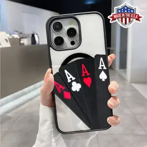 Poker Ace Pattern Magnetic Phone Case for iPhone 16 15 14 Pro Max 13 12 11 XR XS Plus Anti-Yellowing Shockproof Lightweight Transparent Acrylic Soft Cover Supports Wireless Charging.