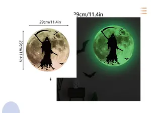 New Halloween Luminous Moon Wall Sticker Witch Castle Fluorescent Wall Sticker Living Room Bedroom Background Wall Decoration Sticker