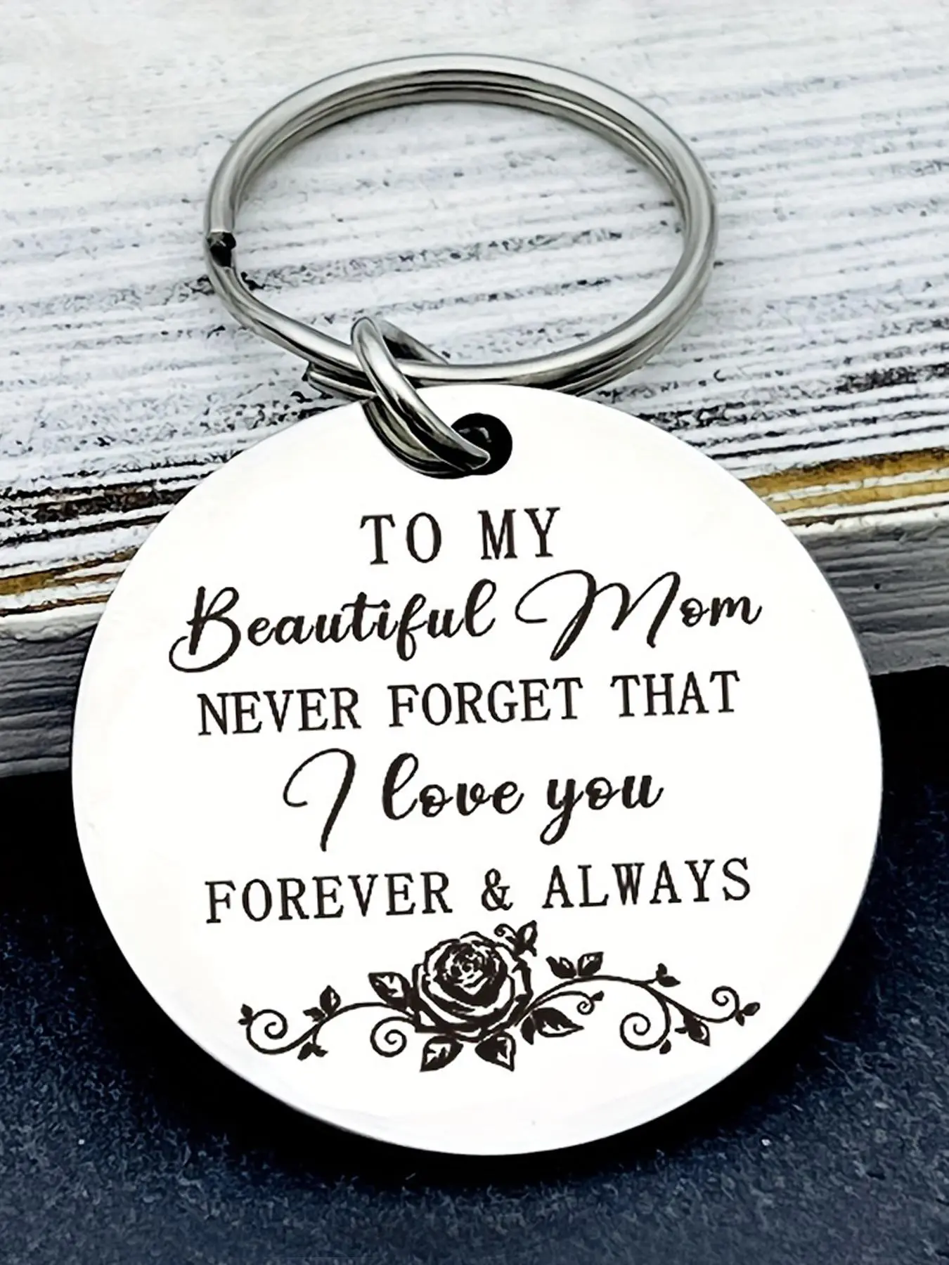 To My Beautiful Mom Love Forever Always Roses Keychain, Personalized Stainless Steel Keychain for Women, Stylish Keychain, Fashion Jewelry for Party, Daily Clothing Decor, Trendy All-match & Exquisite Jewelry for Gift, Girl Accessories