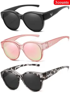 3-Piece Set Fit Over Prescription Glasses for Women & Men, Comfortable Wear, Casual Tinted-Lens Eyewear for All Seasons, High Quality Sunglasses, Leopard Pattern Sunglasses, Casual Shades