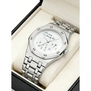 Men's Steel Band Watch, Round Dial Design, Graffiti Number Pattern, Casual Vintage Fashion, High-End Men's Watch, Trendy Gift Recommendation, Quartz Watch