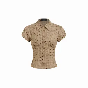 Cider Heart Graphic Puff Sleeve Collar Blouse