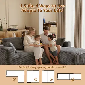 Modular Corduroy Cloud No-Assembly Velvet Tufted L-Shaped Sofa with Chaise - Modern Apartment Living Room & Bedroom Sofa Set, Comfortable Sectional Couch