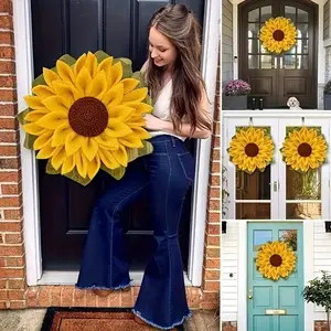Vibrant Sunflower Wreath, Modern Design, Polyester Material, Indoor Outdoor Use, Perfect for Home Office Decor, Holidays & Events