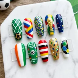 Glam Soccer Press On Nails 3D Football Trophy Country Flag USA