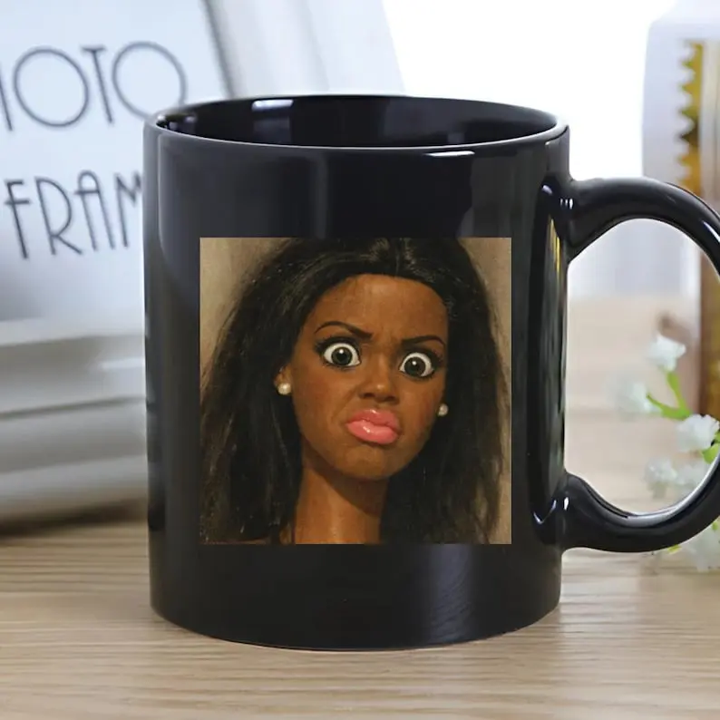 Black Doll Face Coffee Mug, Funny Doll Face Mug, Disgusted Doll Meme Coffee Cup, Sarcastic Reaction Gift, Unhinged Meme Mug, Coworkers Gift