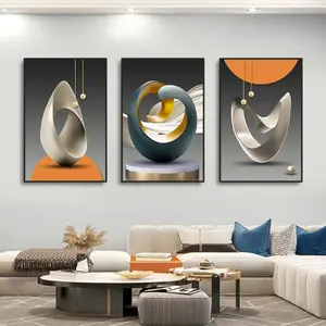 3pcs Modern Geometric Hanging Wall Art Prints Set, Abstract Oil Painting Reproductions, Luxury Home Decor for Living Room & Bedroom Walls