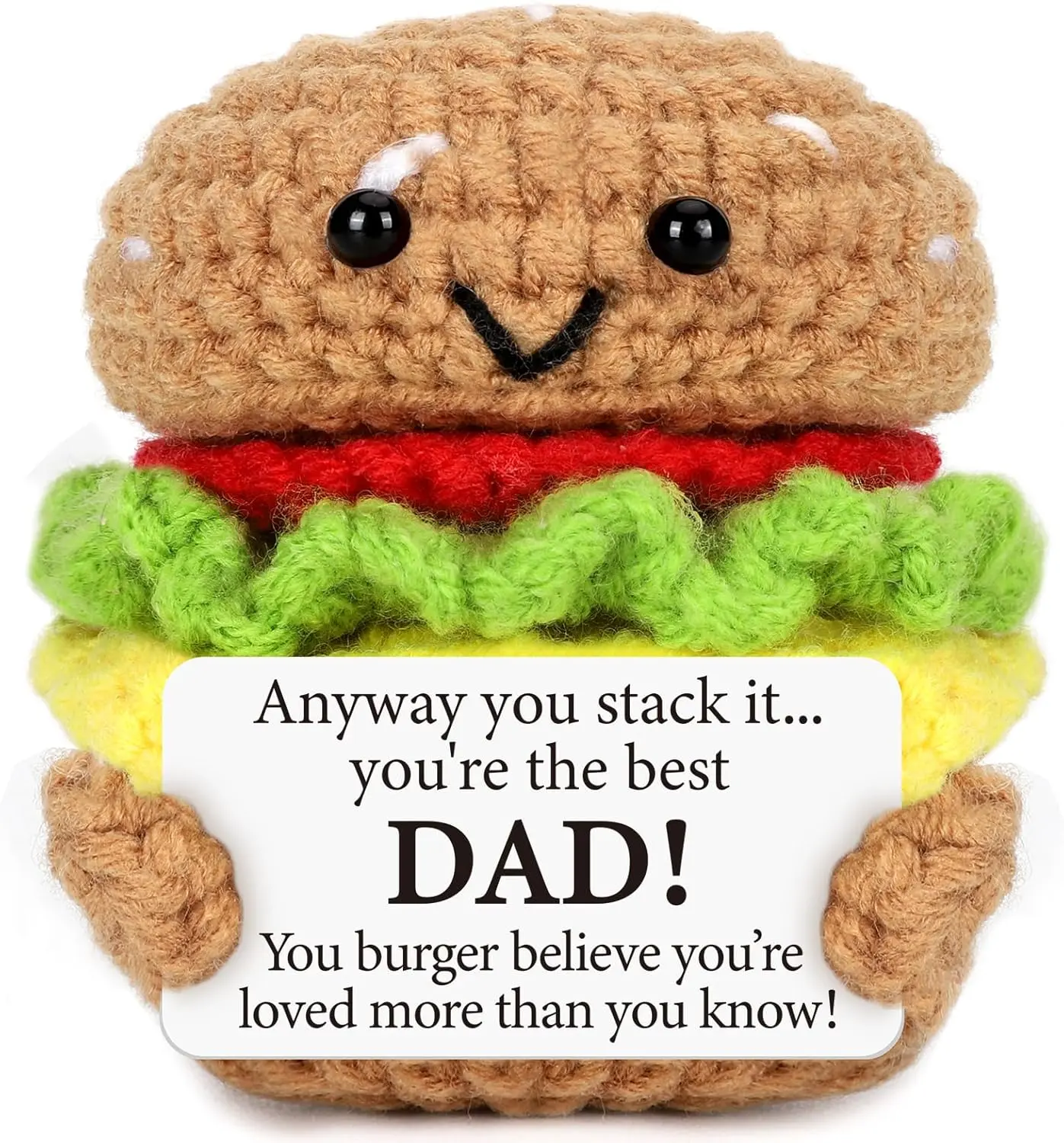 Mini Fathers Day Dad Gift from Daughter Son Wife Handmade Crochet Burger Birthday Gifts for Father Husband New Daddy Step Dads First-Time Father I Love You Papa Gift Ideas Best Dad Ever