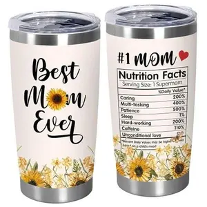 Mothers Day Gifts For Mom - #1 Mom Nutrition Fact Sunflower Stainless Steel Insulated Coffee Tumbler With Lid 20 Oz - Mother's Birthday Gifts for Women Mama Mother-In-Law Stepmom Bottled Water Bottles Flasks Drinkware