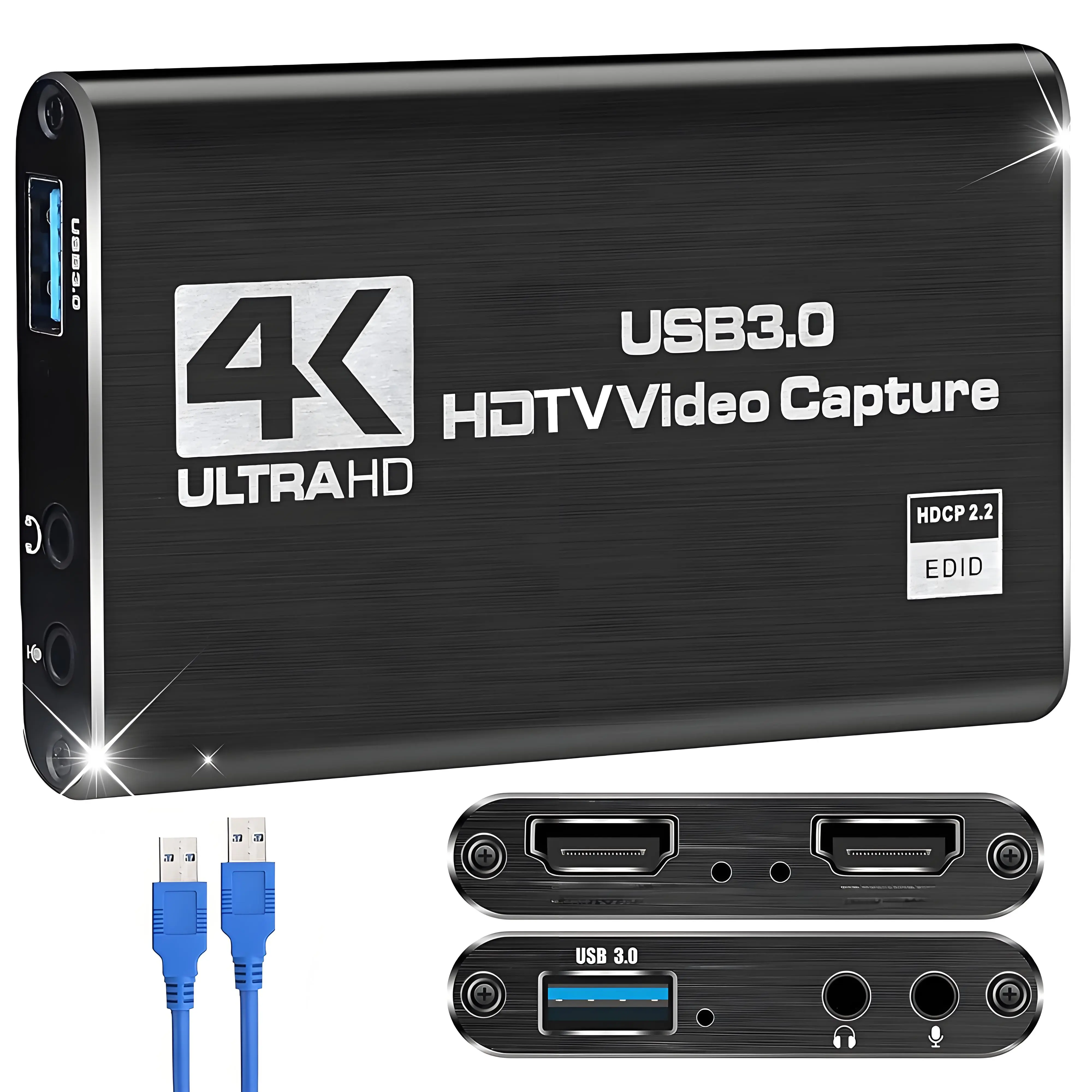 Audio Video Capture Card USB 3.0 4K HDMI Loop-Out 1080P 60FPS for PS5 Switch Camera PC OBS with Mic-in Support and Ultra-low Latency