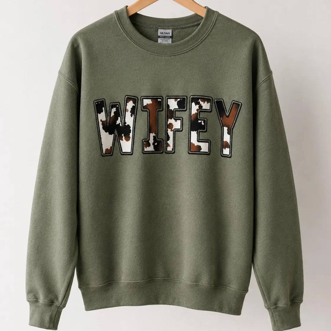 Women's Casual Western Wifey Tops - Cow Print Cotton Sweatshirt, OEKO-TEX Certified, Low-Impact Dyes, Pullover