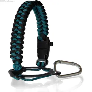 Water Bottle Handle for Wide Mouth Water Jug, Paracord Handle Strap Carrier for 32 40 64 128 oz Bottle, Hydro Water Flask Accessories for Hiking with Safety Ring Carabiner & Compass WhistleDD20BarkBouquet