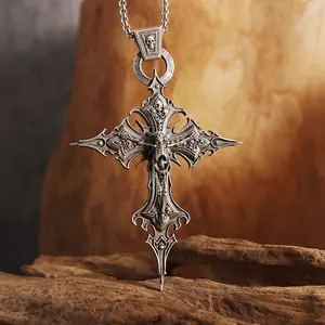Personalized retro gothic crucifixion skull cross pendant necklace men trend punk jewelry daily party gift