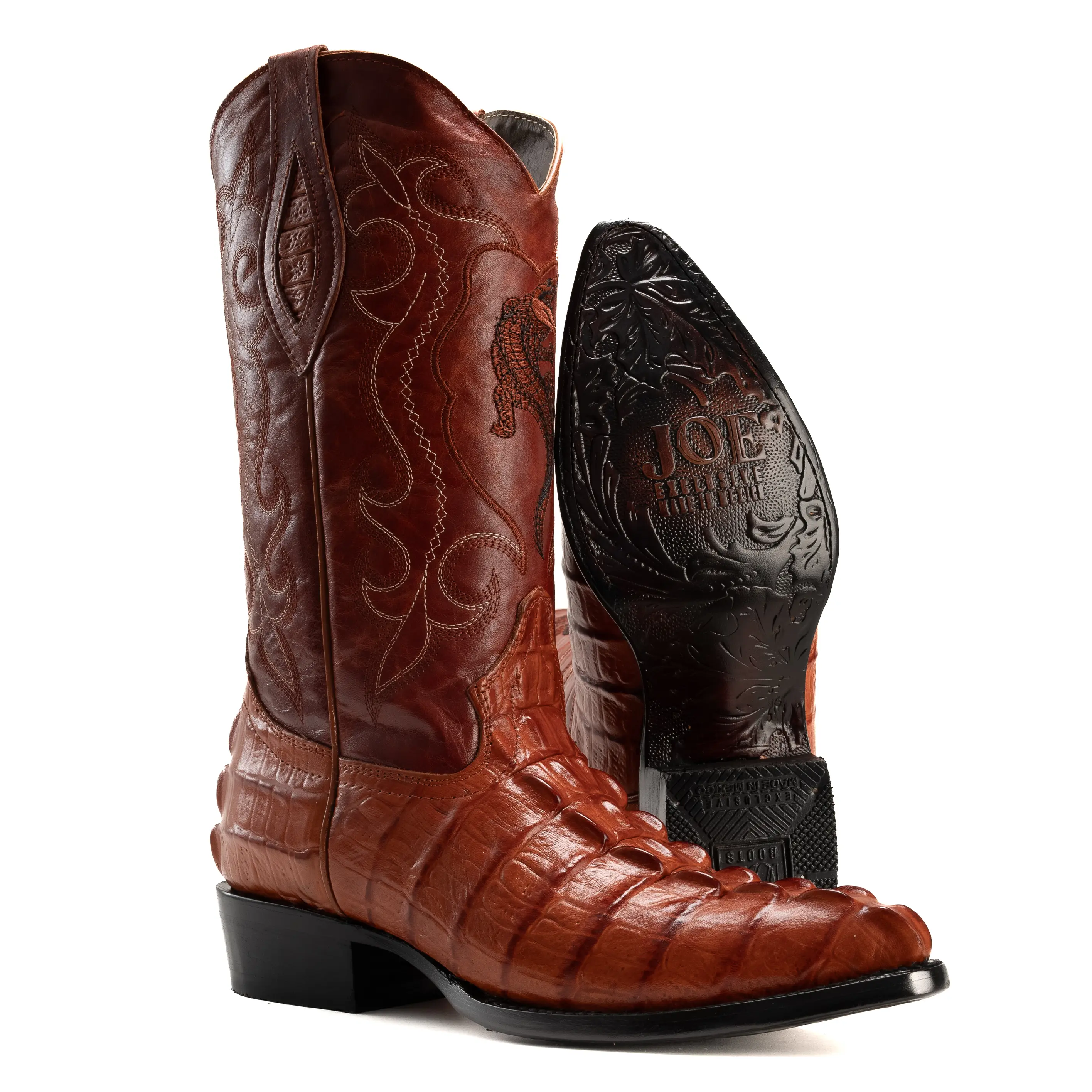 Men's Western Boots: Caiman Print J Toe Cowboy & Rodeo boots in Genuine Cowhide Leather