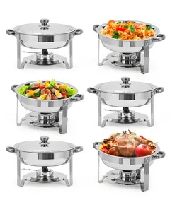 GARVEE Set of 6 Round Stainless Steel Buffet Warmers – Thick, Durable, Corrosion-Resistant Food Warmers for Portable Buffet Service
