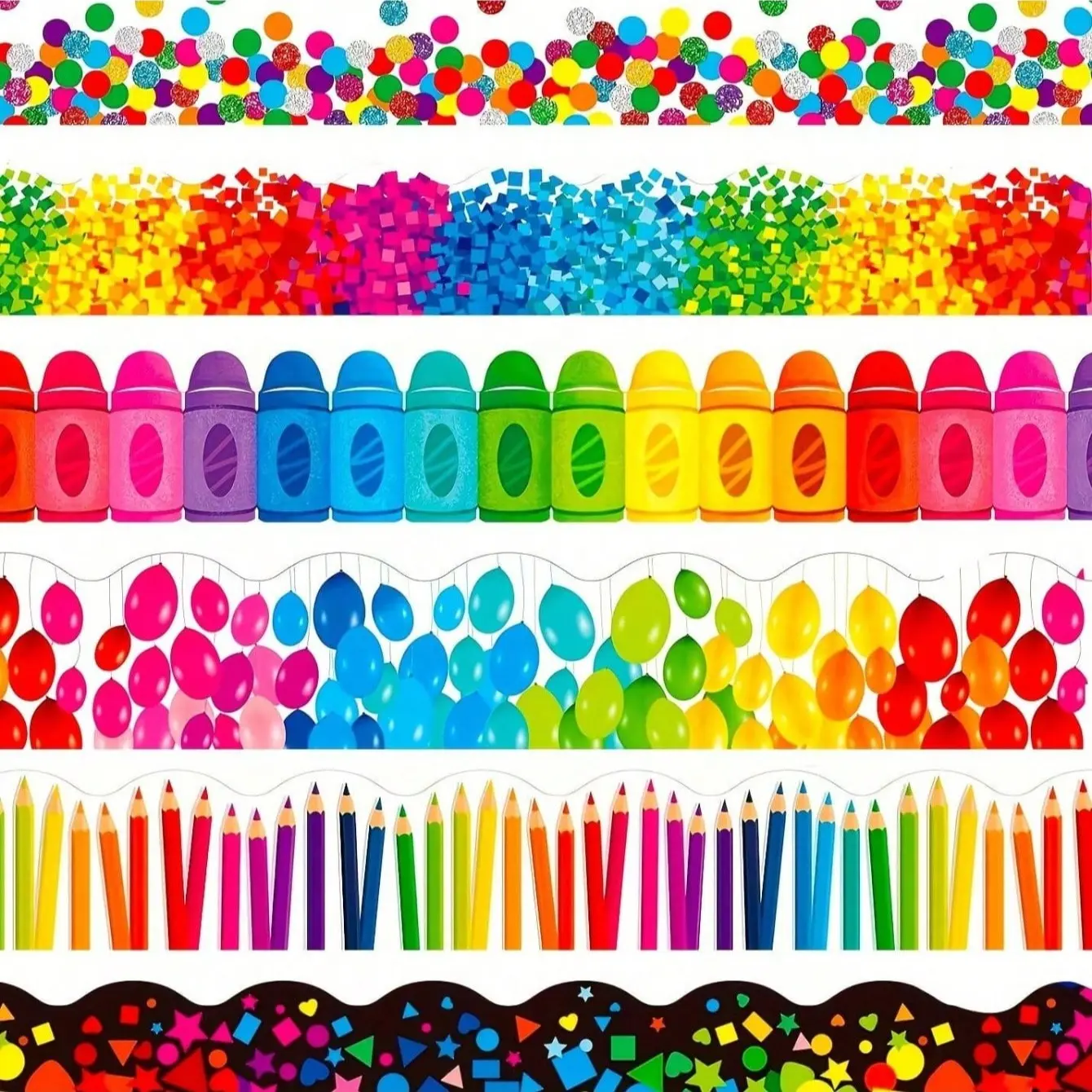 60 Feet Bulletin Board Border Sticker, Colorful Crayon Die-Cut Rolling Border Stickers, Aesthetic School & Teaching Supplies Sticker Decals for Back to School Classroom Office Party Decorations
