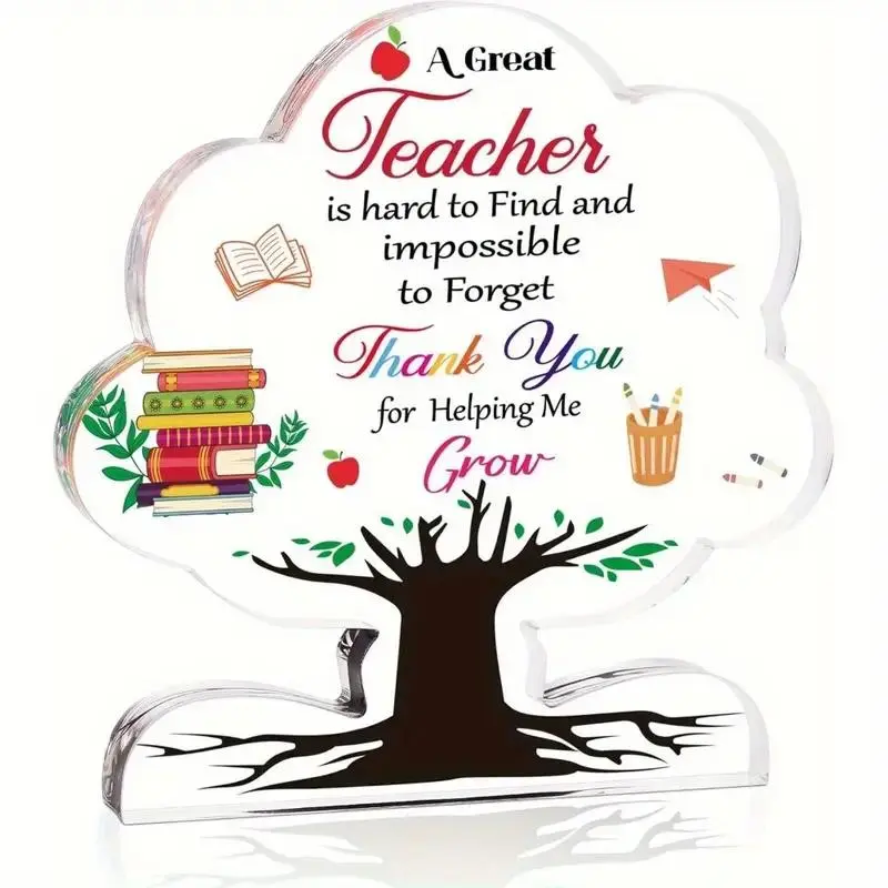 Thank You Teacher Acrylic Tree Plaque Sign, Heartfelt Graduation and Retirement Gift, Inspirational Desk Ornament, Creative Desktop Decoration, Desktop Decor, and Home Office Decor for Educators, Decor Signs