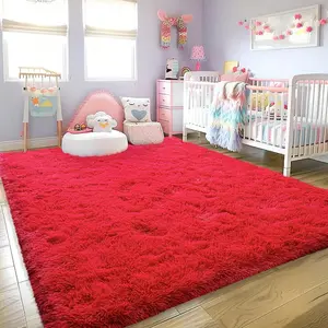Area Rugs For Living Room, Ultra Soft Large Shag Living Room Rug Fluffy Rug Carpet For Bedroom, Plush Modern Floor Rug For Kids Room Fuzzy Rug For Home Decor Aesthetic, Red