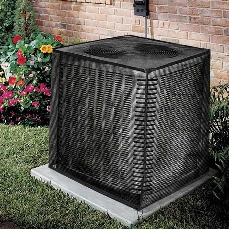 Outdoor Air Conditioner Cover with Strap - 4 Sizes Heavy-Duty Mesh Plastic Cover, Waterproof Dustproof Design Prevents Clogging by Cottonwood, Leaves, Weeds, Moisture, Foldable