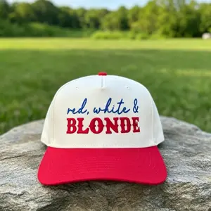 Red White & Blone Trucker Hat for Women – 4th of July Patriotic Baseball Cap, Funny America Snapback, Country Girl Summer Hat, Adjustable USA Cap