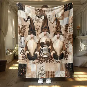 Coffee & Gnome Themed Blanket, 1 Count Soft Throw Blanket, Air-Conditioned Room Blanket, Warm Nap Blanket For Home Office Travel Camping