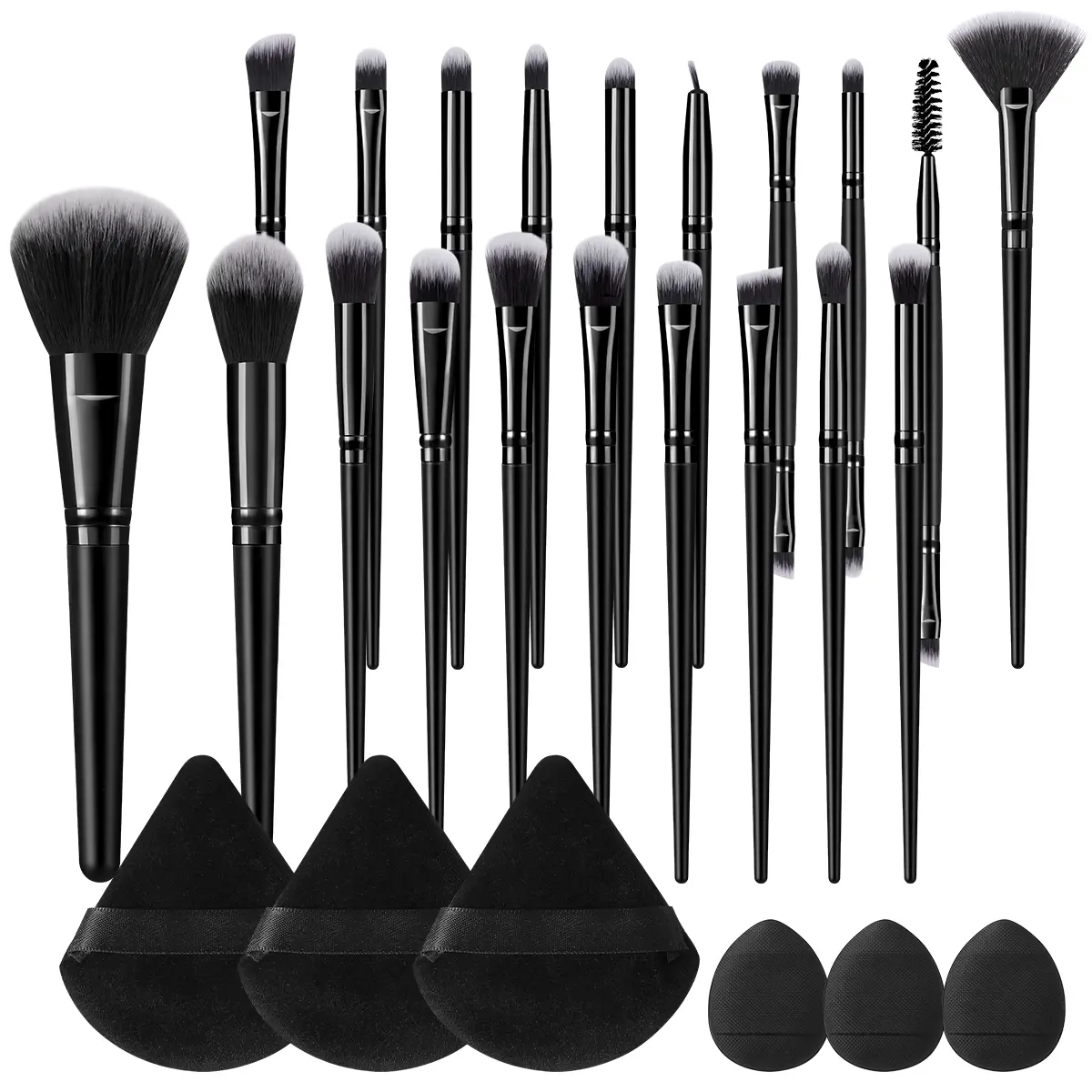 26pcs Flawless Smooth Makeup Brush Set - Soft, Lightweight, Compact Daily Makeup Tools, Including 20pcs Brushes, 3pcs Velvet Dry Puffs, 3pcs Mini Finger Puffs, Travel-Portable