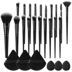 26pcs/set Soft Makeup Brush Tool Set, includes 20pcs Makeup Brush Set & 3pcs Velvet Dry Puffs & 3pcs Mini Finger Puffs Makeup Tool Set Travel Portable