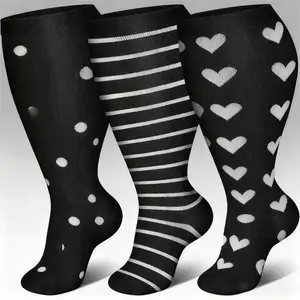 3 Pairs Plus Size Compression Socks for Women & Men, Extra Wide Calf, 20-30 mmHg Support for Running, Cycling, Climbing, Dancing, and Everyday Use