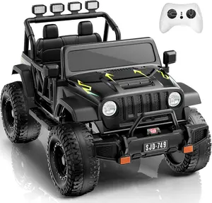 12V-24V Ride on Truck Car 1- 2 Seater Ride Kids Electric Car - 7Ah Large Battery Kids Electric Vehicles with Remote Control, 4WD Kids Jeep 3 Speeds LED Lights, Horn, Music for Kids Aged Black