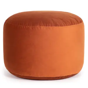 Gouchee Home Belgique Velvet Pouf Ottoman - Ultra Soft Comfort & Sophisticated Style in Trendy Orange Color - Premium Polystyrene Beads for Adaptive Comfort
