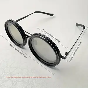 [2025 Swivel Eyewear] Steampunk Inspired Swivel Lens Eyewear - Adjustable 9 Levels Of Brightness, Alloy Frame, Black With Gray Lenses, Outdoor Light Blocking Fashion Accessory, Fashion Statement Eyewear | Steampunk Eyewear | Alloy Frame Eyewear