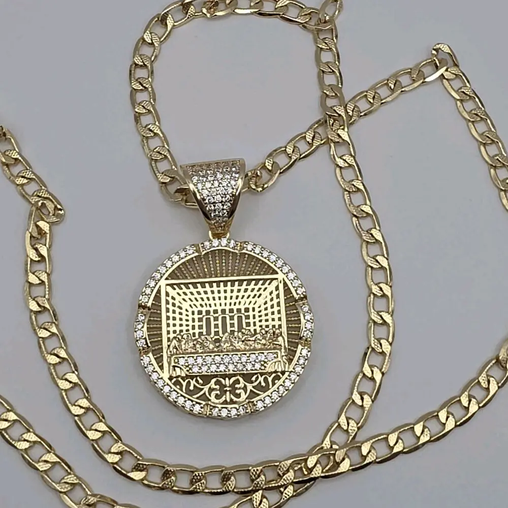 THE LAST SUPPER new style beautiful necklace with clear stone's gold-plated CUBAN LINK CHAIN