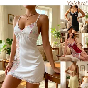 Women’S Sexy Lace Camisole Sleepwear, Elegant Embroidered Nightgown, Soft Comfortable Loungewear, Sheer Lace Floral Embroidery Design, Feminine And Flattering Nightdress, Perfect For Home Wear, Nightwear, Bedroom, Honeymoon, Valentine’S Day