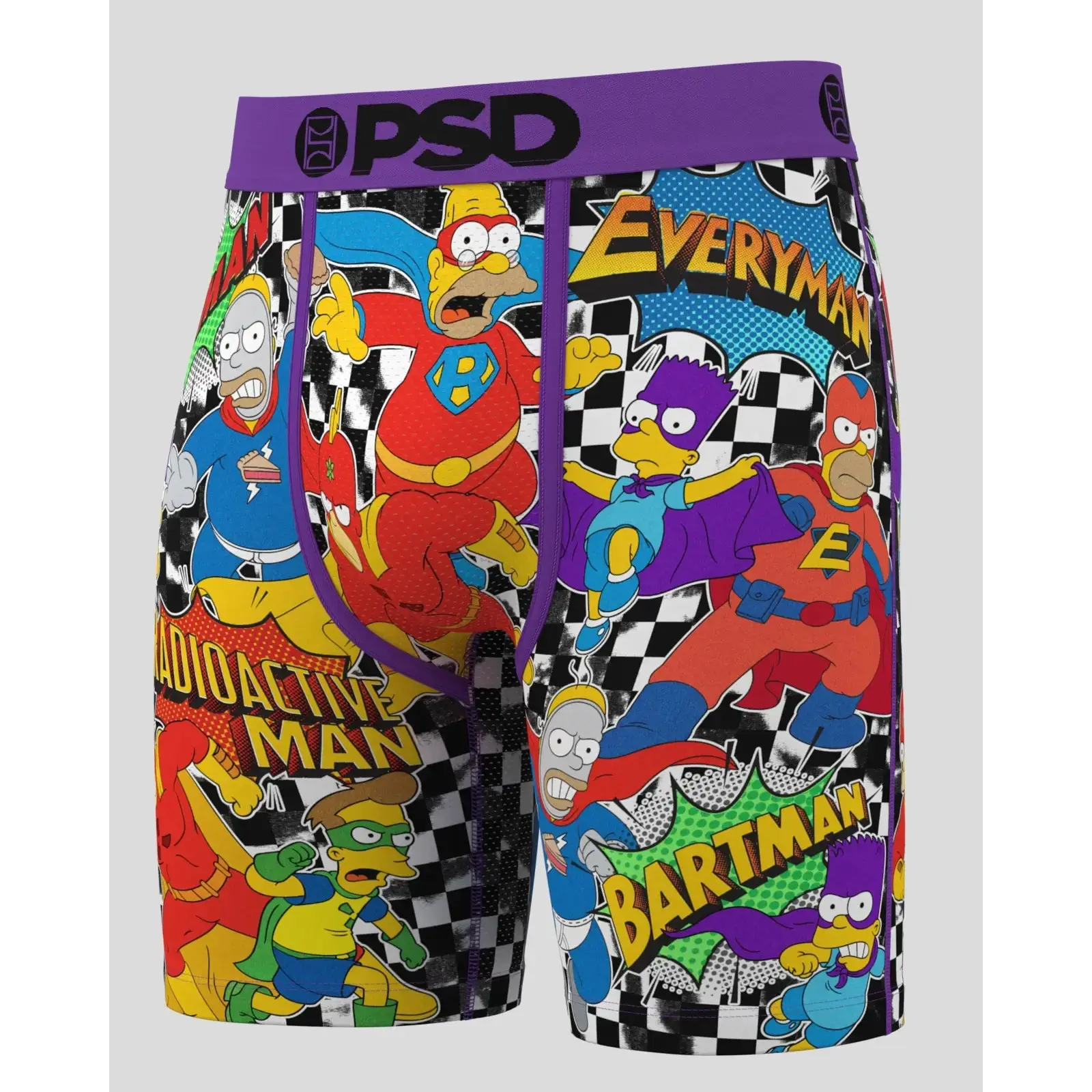 PSD Mens Bartman Squad Boxer Brief - Standard Length 7 Inch Inseam, Soft and Breathable Poly Blend Fabric