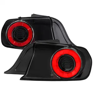 2015-2022 Ford Mustang Coupe/Convertible Red LED Bar Tail Lights (Glossy Black Housing/Clear Lens)
