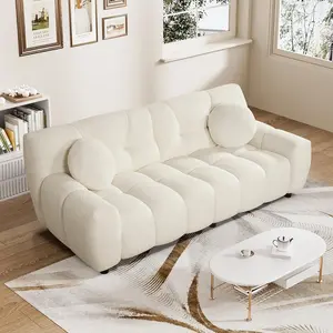 Boucle Cloud Sofa Couch Comfy Deep Seat Sherpa Upholstered Cozy Teddy 2 Seat Marshmallow Loveseat for Living Room Cream White Essential