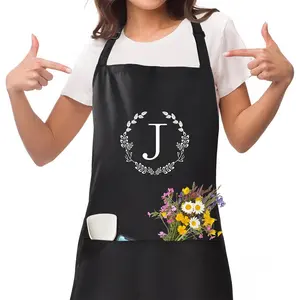 Personalized Apron with Pockets, Initial Bib Apron with Adjustable Neck and Waist Ties, Monogrammed Gift for Women and men, Supports Cooking, Crafting BBQ Drawing and Gardening - with Wreath J