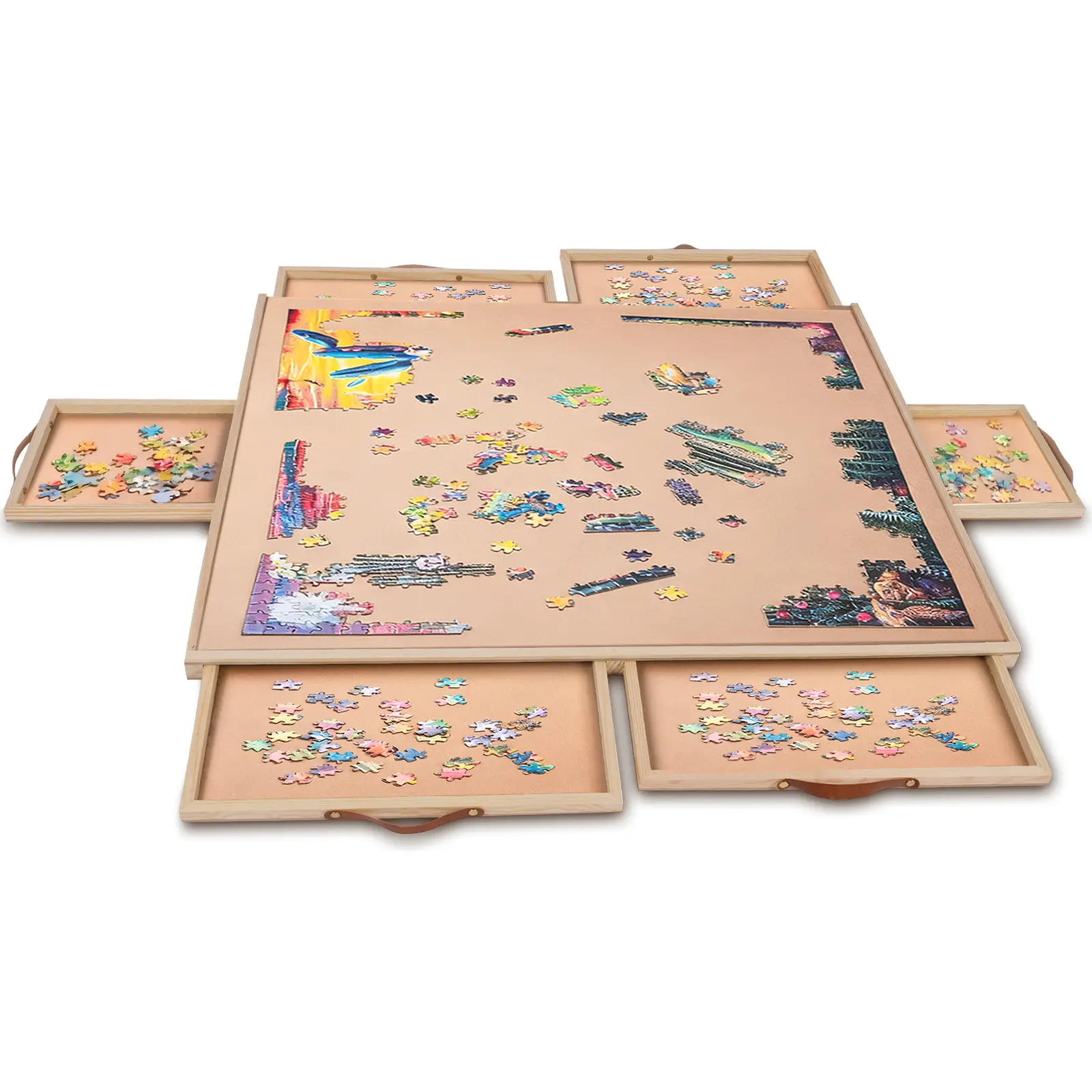 1500 Pieces Rotating Puzzle Board for Adults and Kids, 35" x 27" Wooden jigsaw Puzzle Table, 6 Drawers, Spinning Puzzle Board- Perfect Birthday