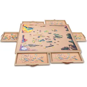 1500 Pieces Rotating Puzzle Board for Adults and Kids, 35" x 27" Wooden jigsaw Puzzle Table, 6 Drawers, Spinning Puzzle Board- Perfect Birthday