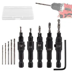 12pcs Countersink Drill Bit Set, 82-Degree Chamfer, ¼” Hex Shank, Allen Wrenches, Woodworking Tapered Drill Bits for #5, 6, 8, 10, 5 Screws,for Plastic Metal Woodworking Tool