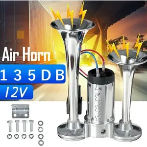 12V Metal Double Tube Electric Horn with Relay & Electric Pump, Super Loud Warning Device, Universal Fit for Cars, SUVs, Truck Horns, Motorcycles