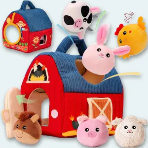 Baby Toys 6-12 Months - Surprise Barn Stuffed Farm Animals, Rattle, Crinkle, Mirror, Montessori Toys for 6 Month Old Sensory Balls 1-3 Plush Baby Valentines Day Gifts Easter Basket Stuffers