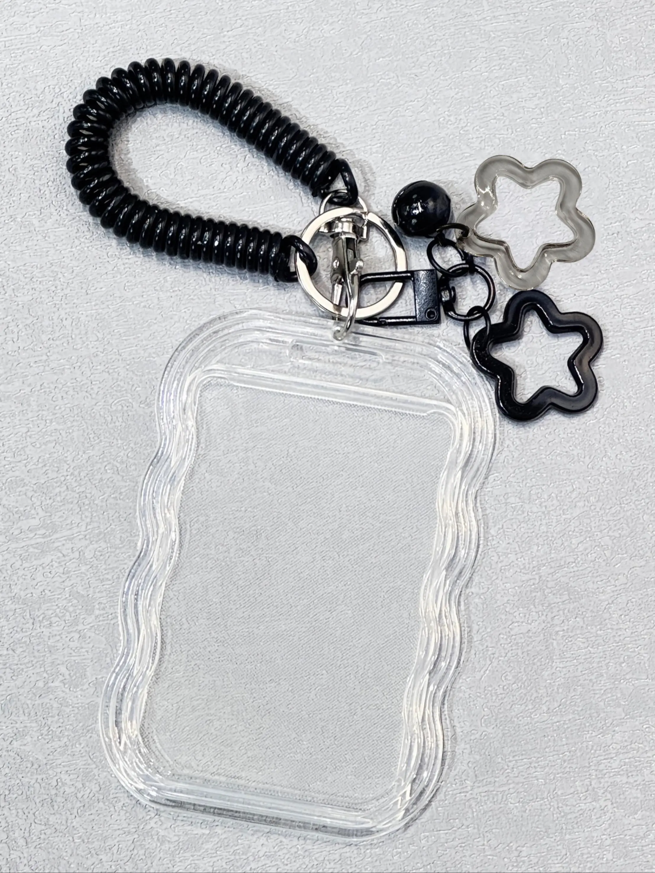 Retractable ID Holder with Star Keychain, Retractable Badge Clip, Keychain Badge Reel & Wrist Strap, Badge Accessories, PVC & Clear Card Holder Keychain Set with Slide Cover, Spring Rope Keyring+Star Charms, for Credit Cards-Back-to-School
