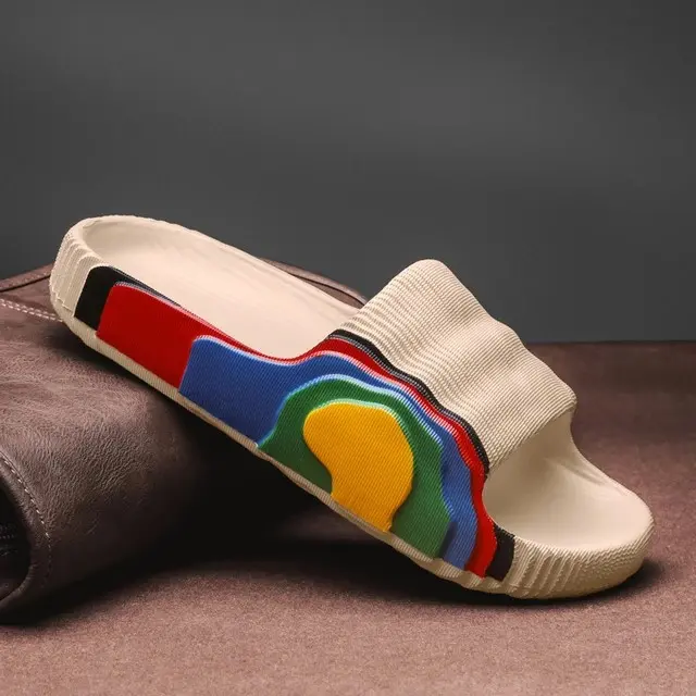 High Quality Beige Slides for Men, Women, and Kids with Customized Color Pattern - All-Season Footwear for Casual, Evening, Party, Outdoor, Indoors